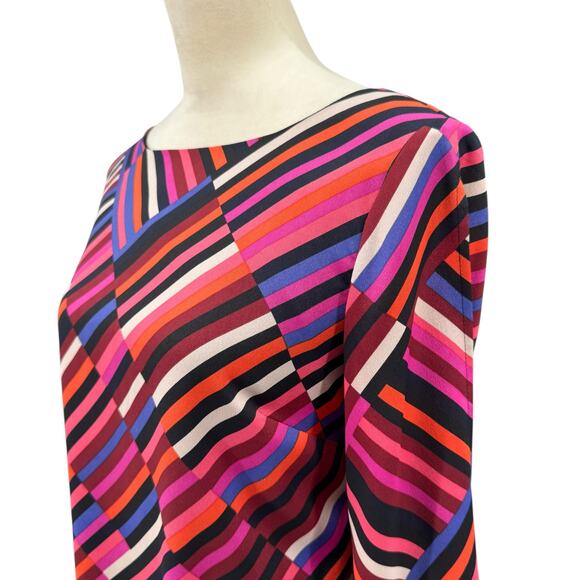 Trina Turk Jaxon Colorful Geometric Stripe Print Long Split Sleeves Shift Dress - Picture 8 of 14